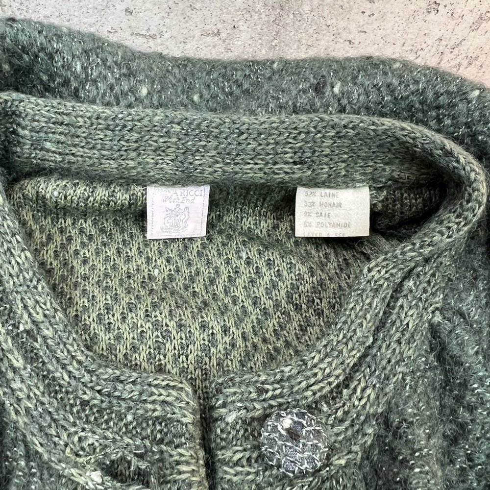 Rare 70s Luxury Nina Ricci West End Forest Green Mohair Scarf Long Sweater Coat - Picture 3 of 16